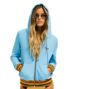 NWT Aviator Nation Rainbow Rib Zip-Up Hoodie // Sky Blue